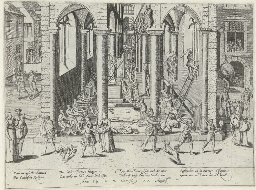 Grafika przedstawia scenę z ludźmi na tle zabudowań architektonicznych. Są to robotnicy, którzy budują pałac lub świątynię. Na pierwszym planie żołnierze i ludzie, którzy patrzą na tą scenę. Poniżej podpisy.  