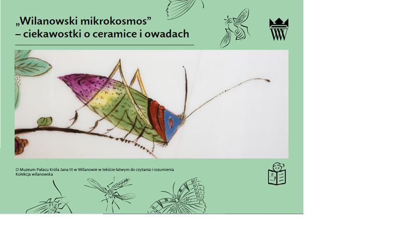 Okładka do książki „Wilanowski mikrokosmos” – ciekawostki o ceramice i owadach. 