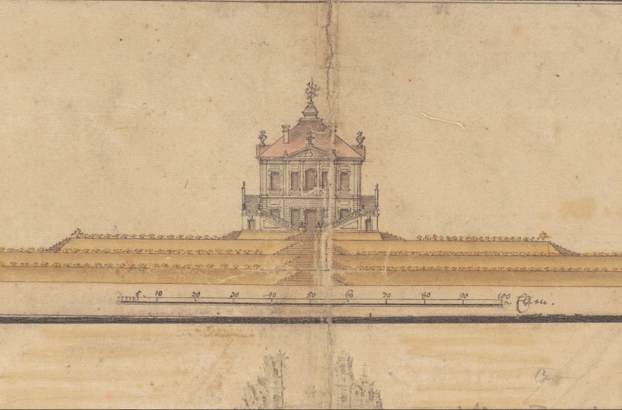 Pałacyk Marymont, fragment rysunku ze zbiorów Sächsisches Staatsarchiv Hauptstaatsarchiv Dresden.