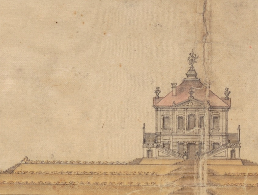 Pałacyk Marymont, fragment rysunku ze zbiorów Sächsisches Staatsarchiv Hauptstaatsarchiv Dresden.